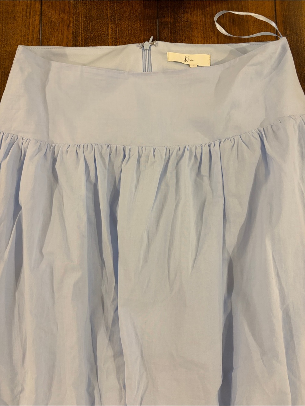 KHAITE Pale Blue Gathered Cotton A-Line Skirt